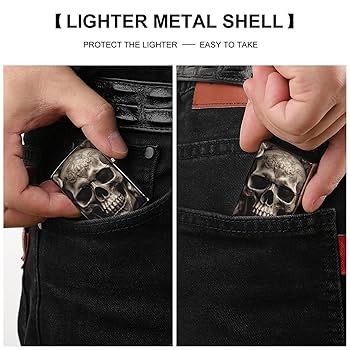 Amazon.com: Leather Rose Skull Metal Lighter Case Windproof